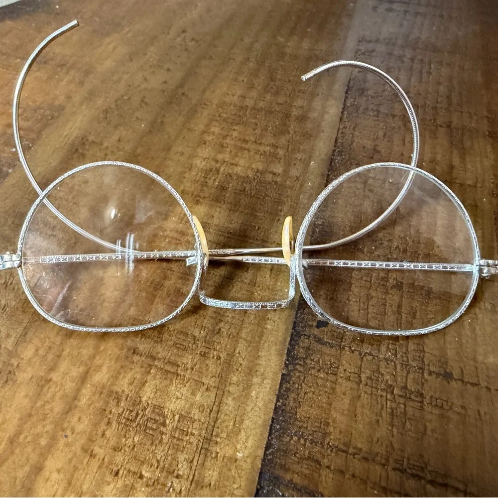 Vintage Silver Wire Rim Glasses Textured Metal USA